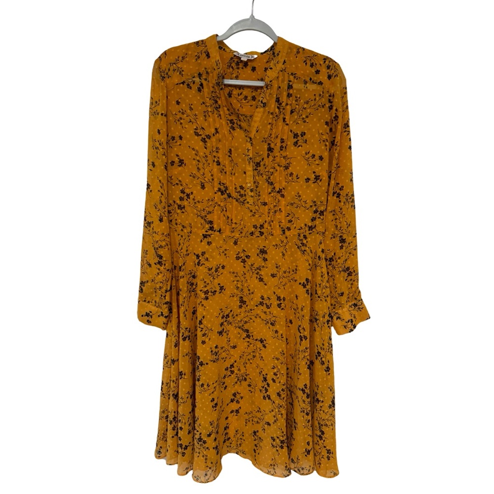 Nanette Lepore mustard midi dress lightweight fall yellow vintage inspired